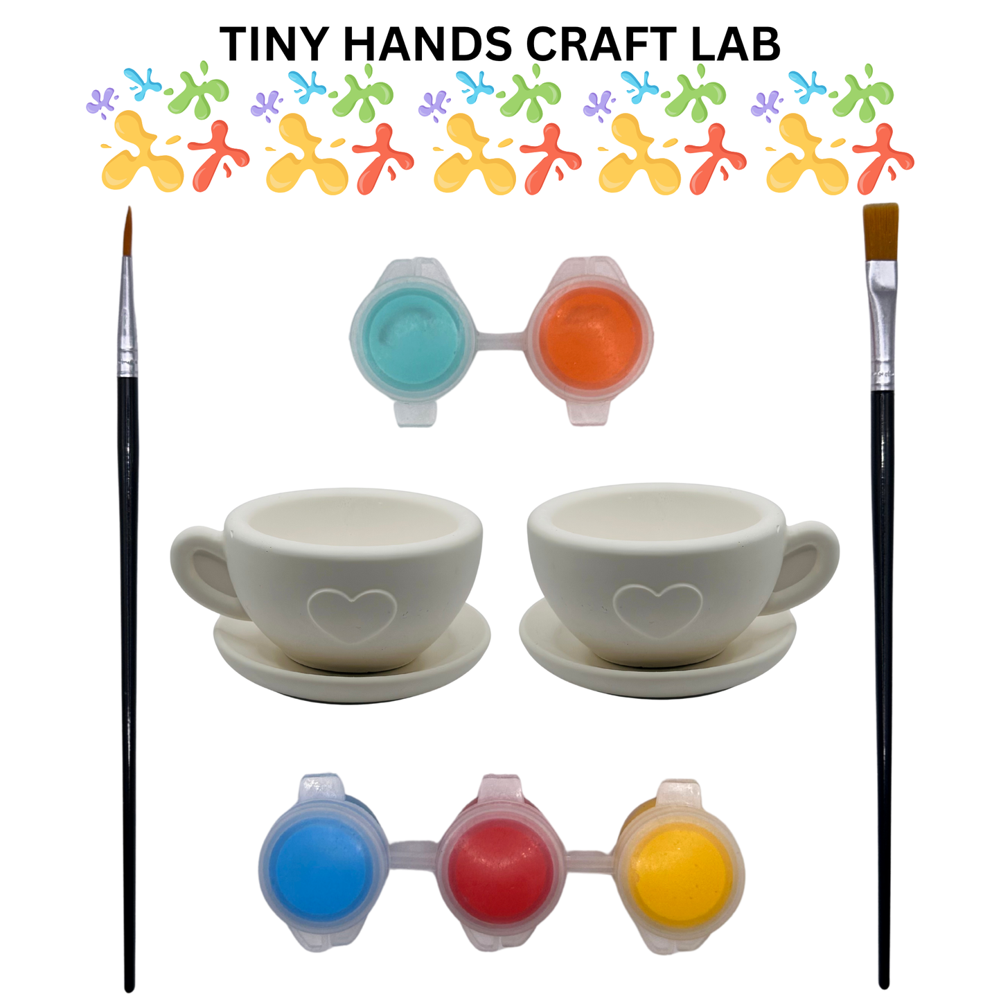 Craft kit with cups, paint, and brushes from Tiny Hands Craft Lab on a white background