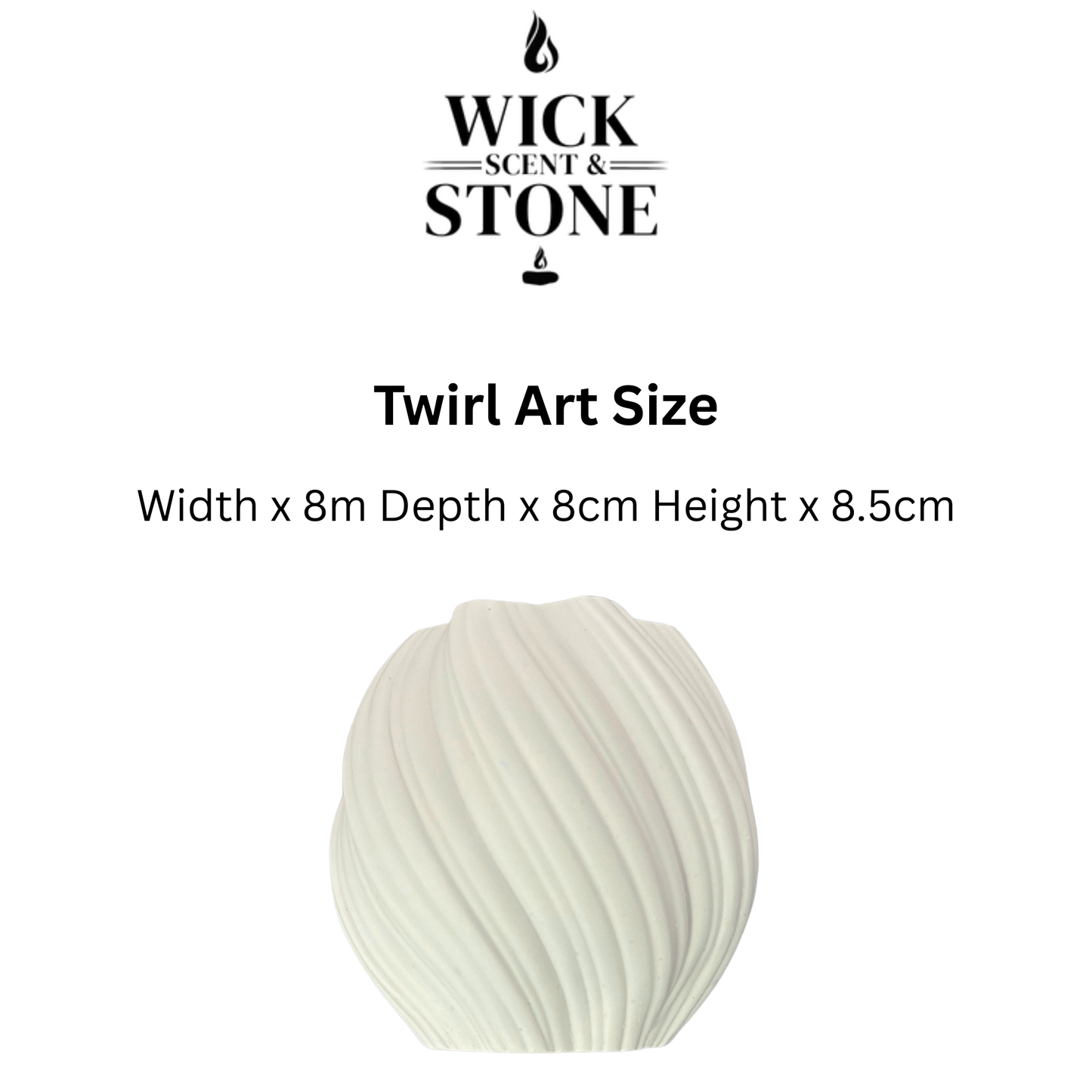 JESMONITE STONE TWIRL ART SIZE IMAGE WITH WICK SCENT AND STONE LOGO