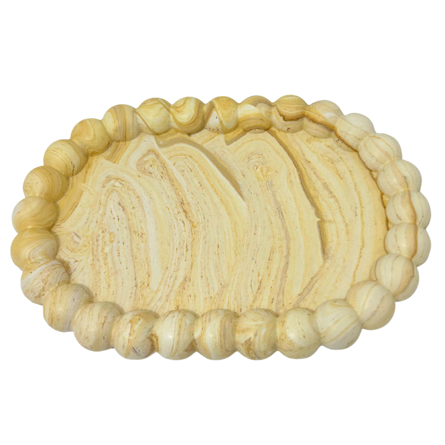 Premium Jesmonite Stone Marble Round Bubble Tray with white background