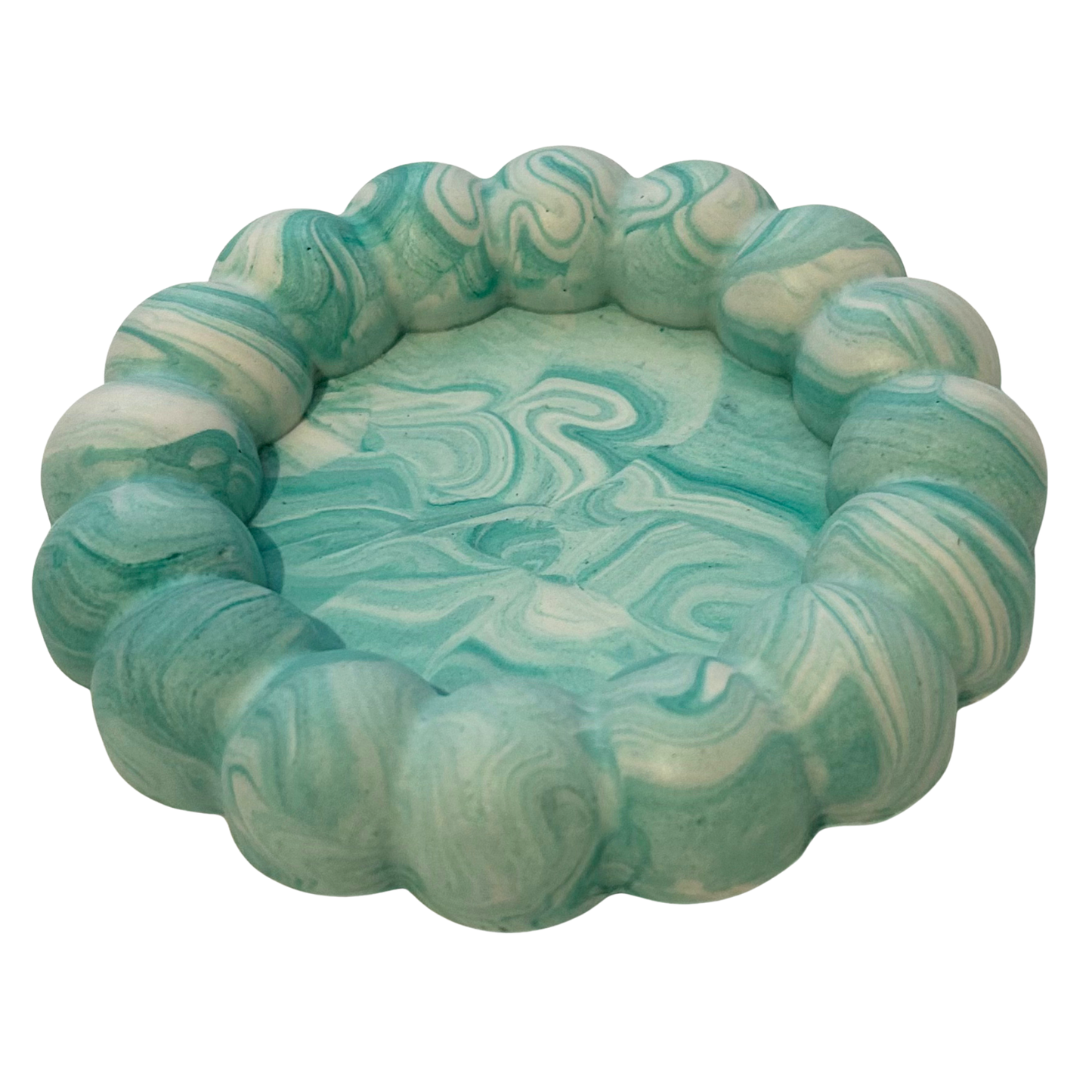 Marble-patterned green bubble tray with white background