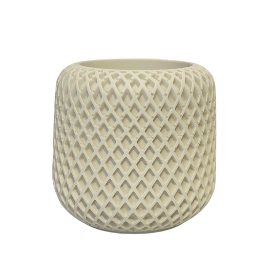 Jesmonite geometric vase on a white background
