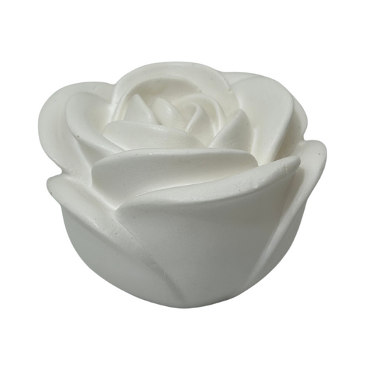 Jesmonite stone rose sculpture on a white background
