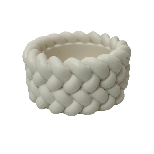 White woven Jesmonite bowl on a white background